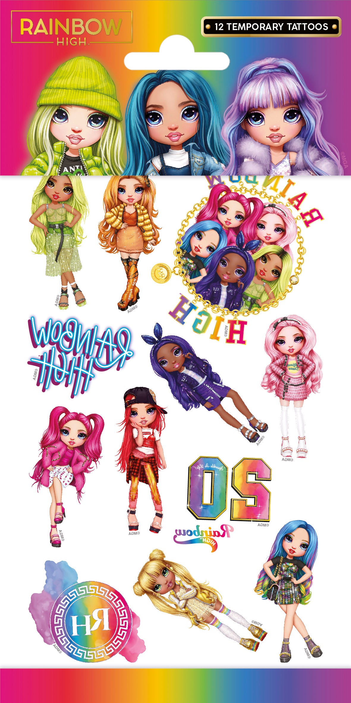 12x Plak Tattoos Rainbow High