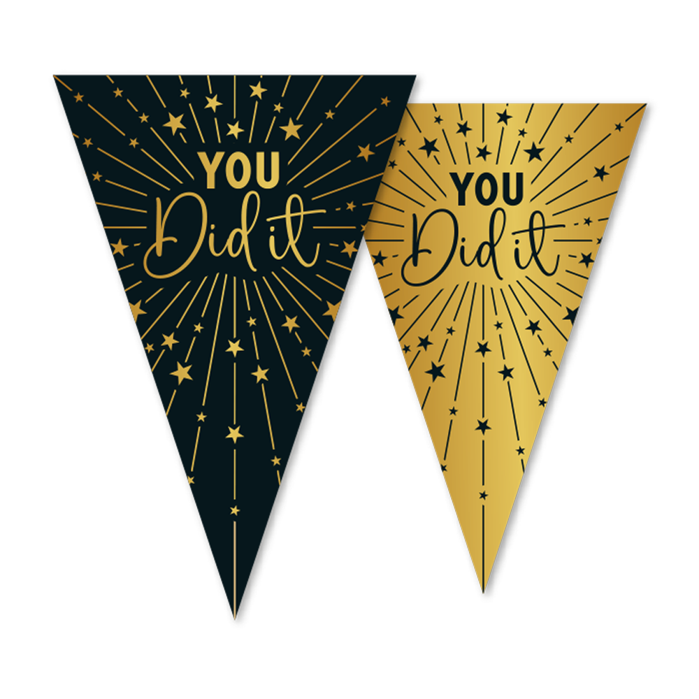 Vlaggenlijn goud / zwart geslaagd 'You Did It!' - Golden Celebrations