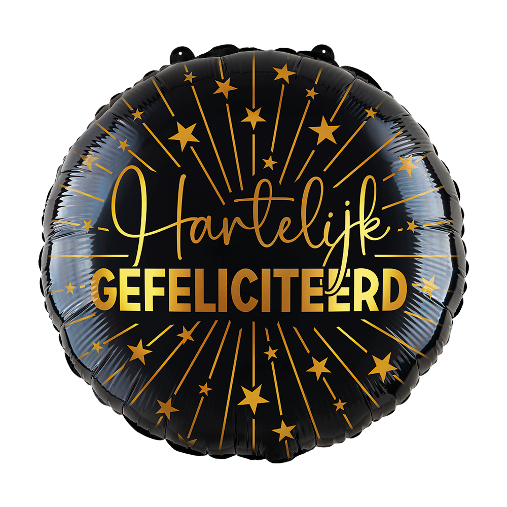 Folieballon 18" goud / zwart 'Hartelijk Gefeliciteerd' - Golden Celebrations