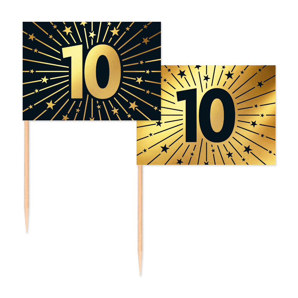 50 Vlagprikkers goud / zwart 10 jaar - Golden Celebrations