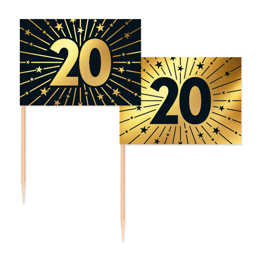 50 Vlagprikkers goud / zwart 20 jaar - Golden Celebrations