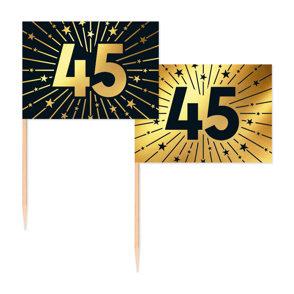 50 Vlagprikkers goud / zwart 45 jaar - Golden Celebrations