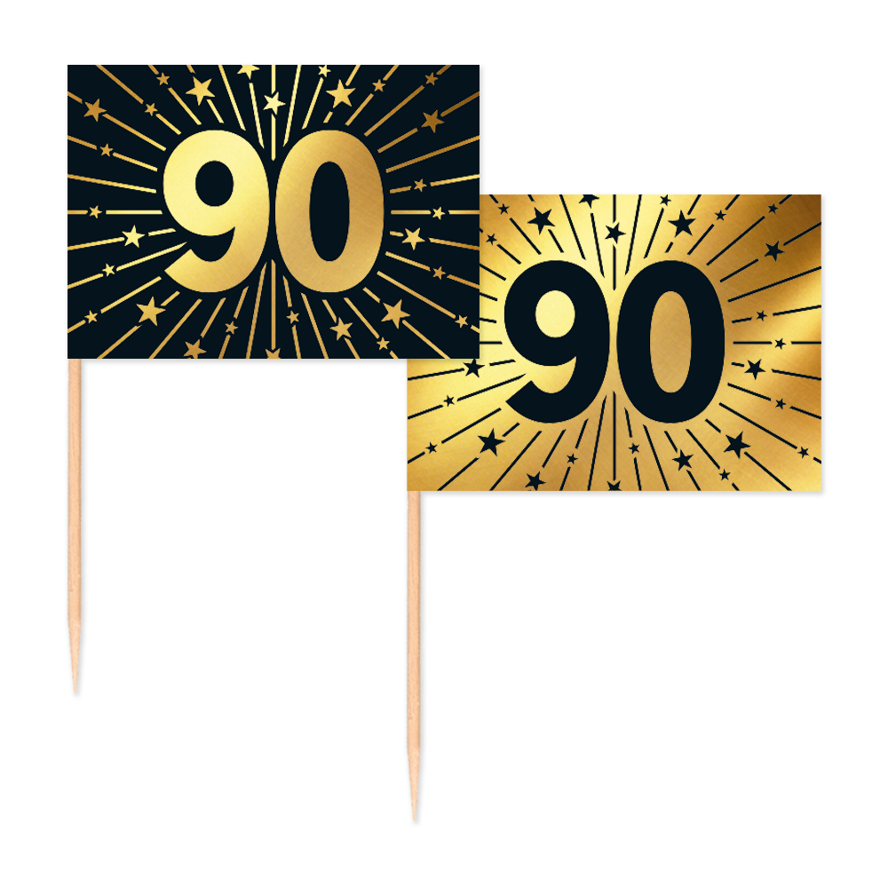 50 Vlagprikkers goud / zwart 90 jaar - Golden Celebrations