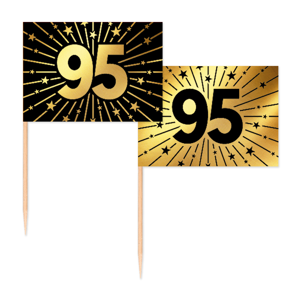 50 Vlagprikkers goud / zwart 95 jaar - Golden Celebrations