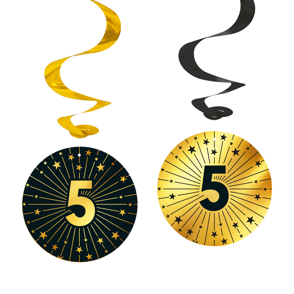 4 Swirls goud / zwart 5 jaar - Golden Celebrations