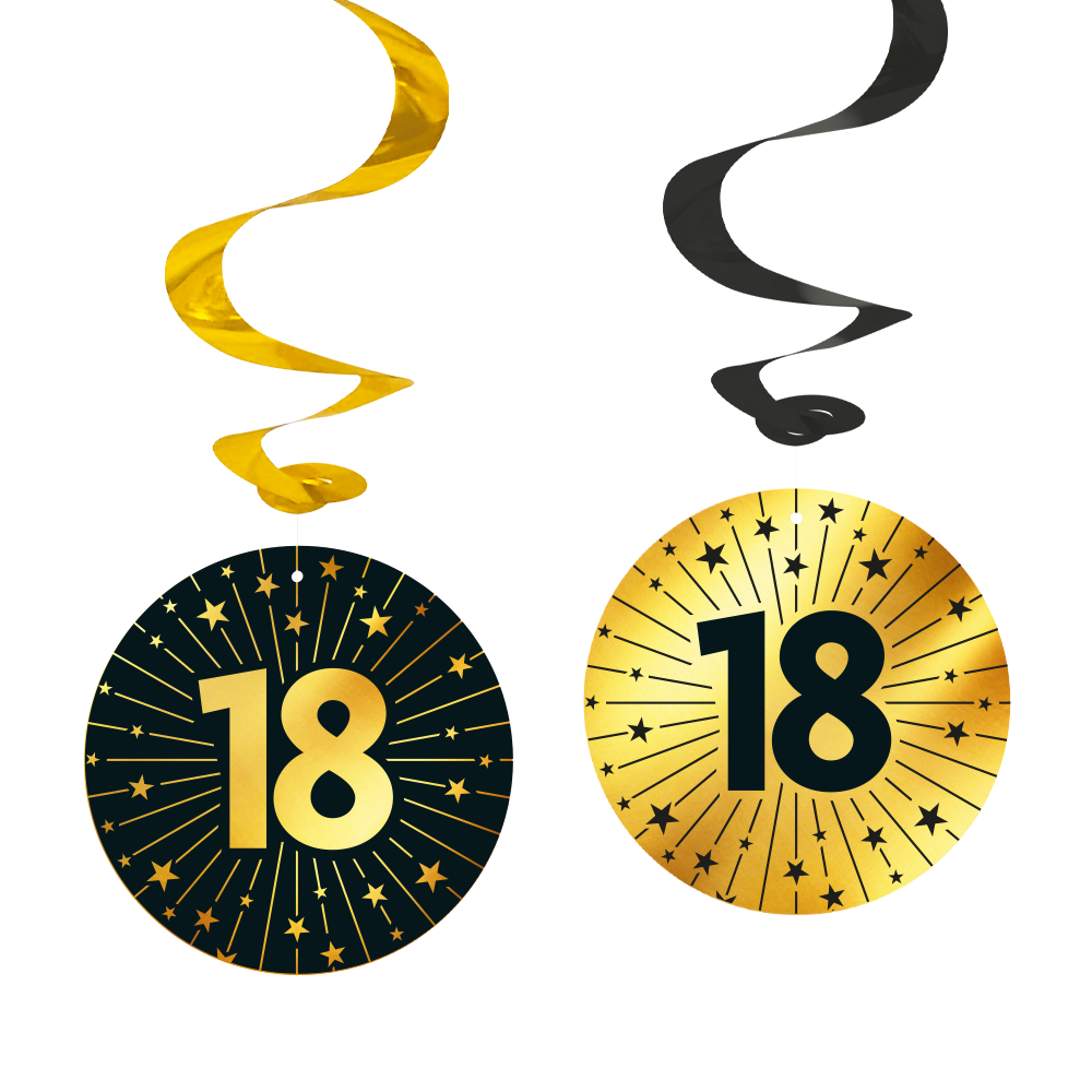 4 Swirls goud / zwart 18 jaar - Golden Celebrations