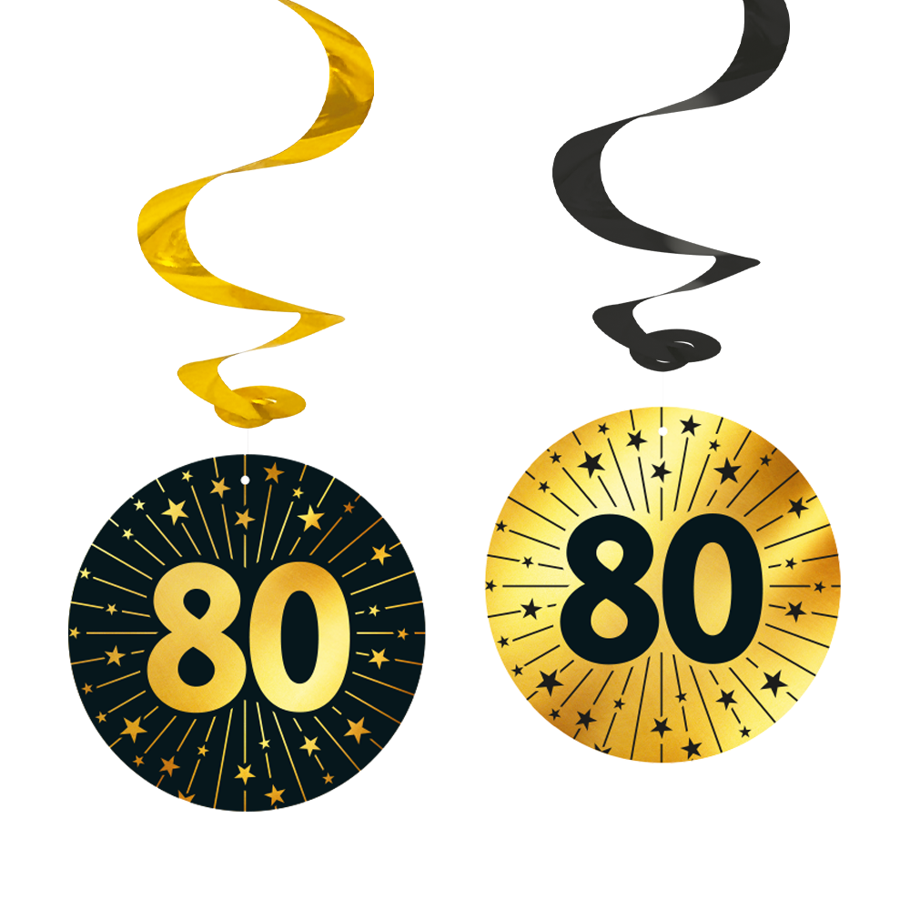 4 Swirls goud / zwart 80 jaar - Golden Celebrations