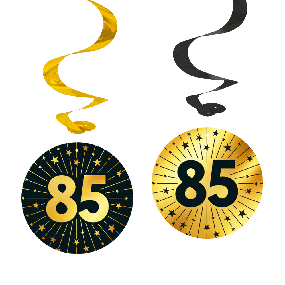 4 Swirls goud / zwart 85 jaar - Golden Celebrations
