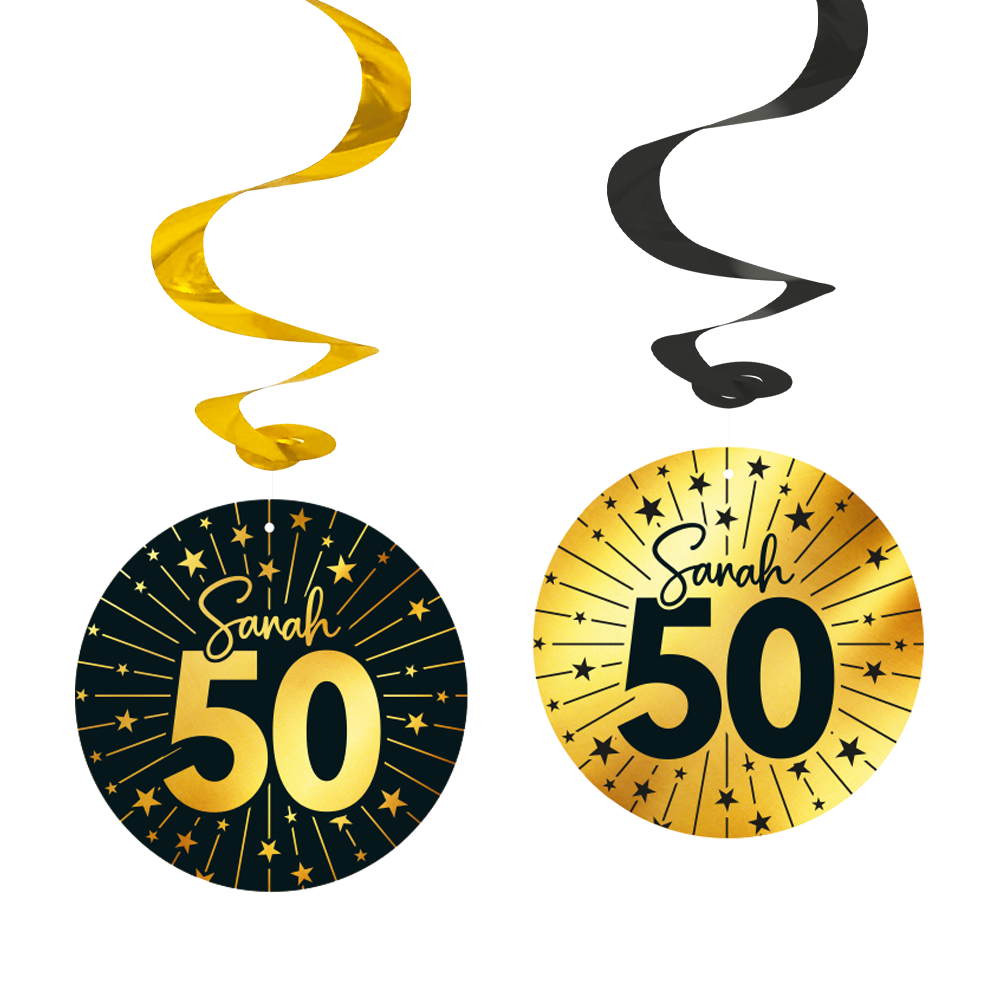 4 Swirls goud / zwart 50 jaar 'Sarah' - Golden Celebrations