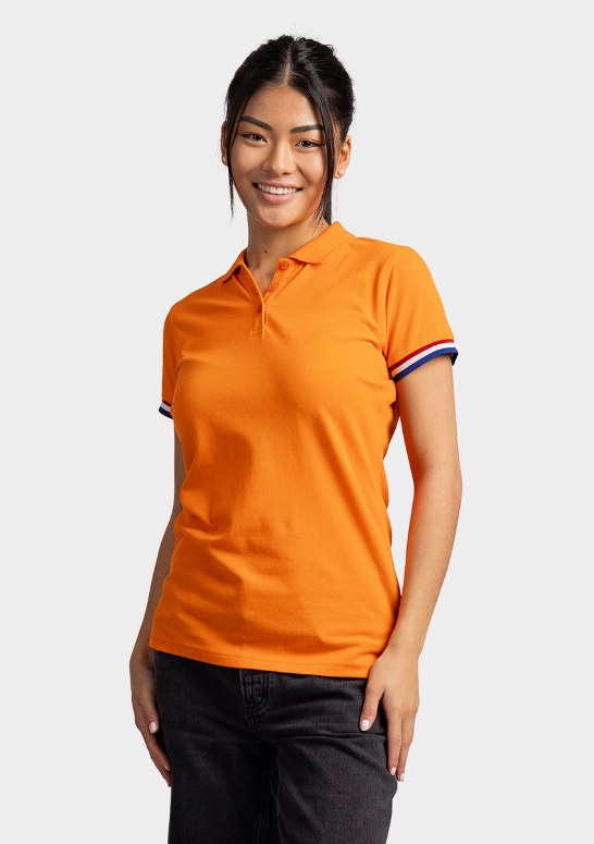 Oranje Dames Polo met Rood / Wit / Blauw Vlag