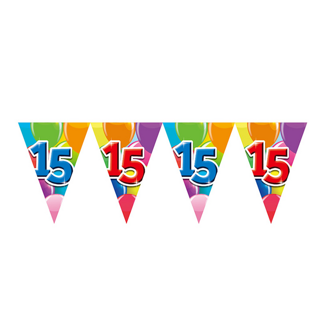 Gekleurde Vlaggenlijn 15 Jaar – 10 Meter (Dubbelzijdig Bedrukt)