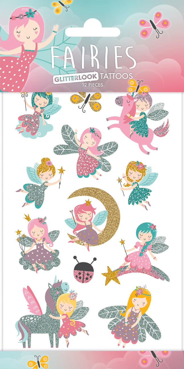 12x Plak Tattoos Glitterlook Feeën