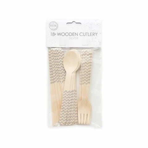 18 Delig Houten Bestek set FSC - Zilver