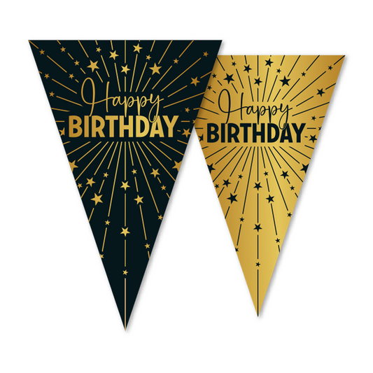 Vlaggenlijn goud / zwart 'Happy Birthday' - Golden Celebrations