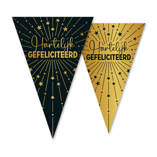 Vlaggenlijn goud / zwart 'Hartelijk Gefeliciteerd' - Golden Celebrations