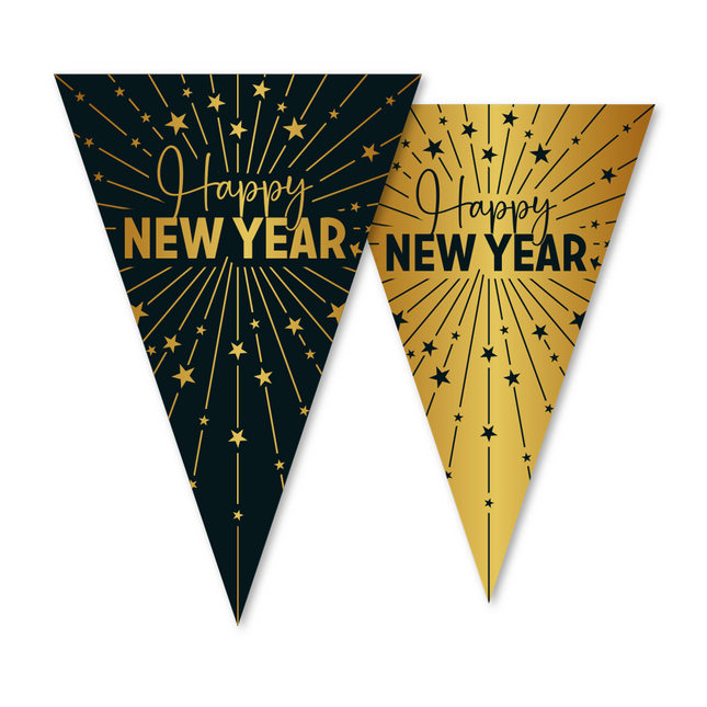 Vlaggenlijn goud / zwart 'Happy New Year' - Golden Celebrations
