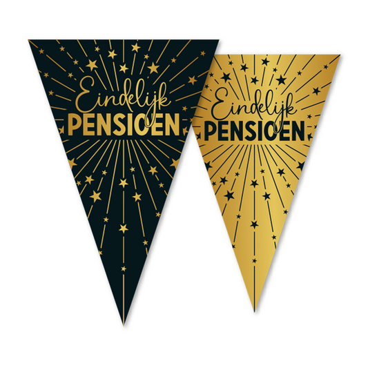 Vlaggenlijn goud / zwart 'Eindelijk Pensioen' - Golden Celebrations