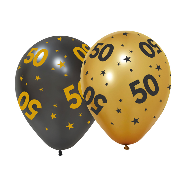 6 Ballonnen goud / zwart 50 jaar - Golden Celebrations
