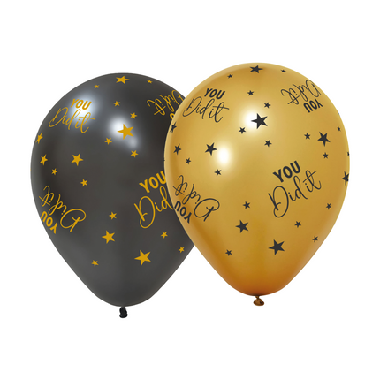 6 Ballonnen goud / zwart geslaagd 'You Did It!' - Golden Celebrations