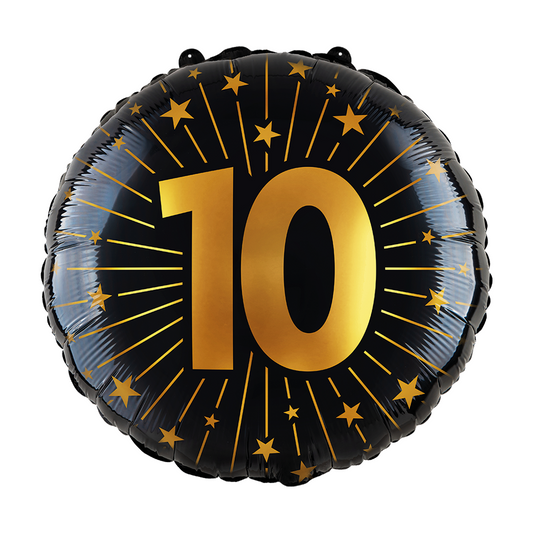 Folieballon 18" goud / zwart 10 jaar - Golden Celebrations