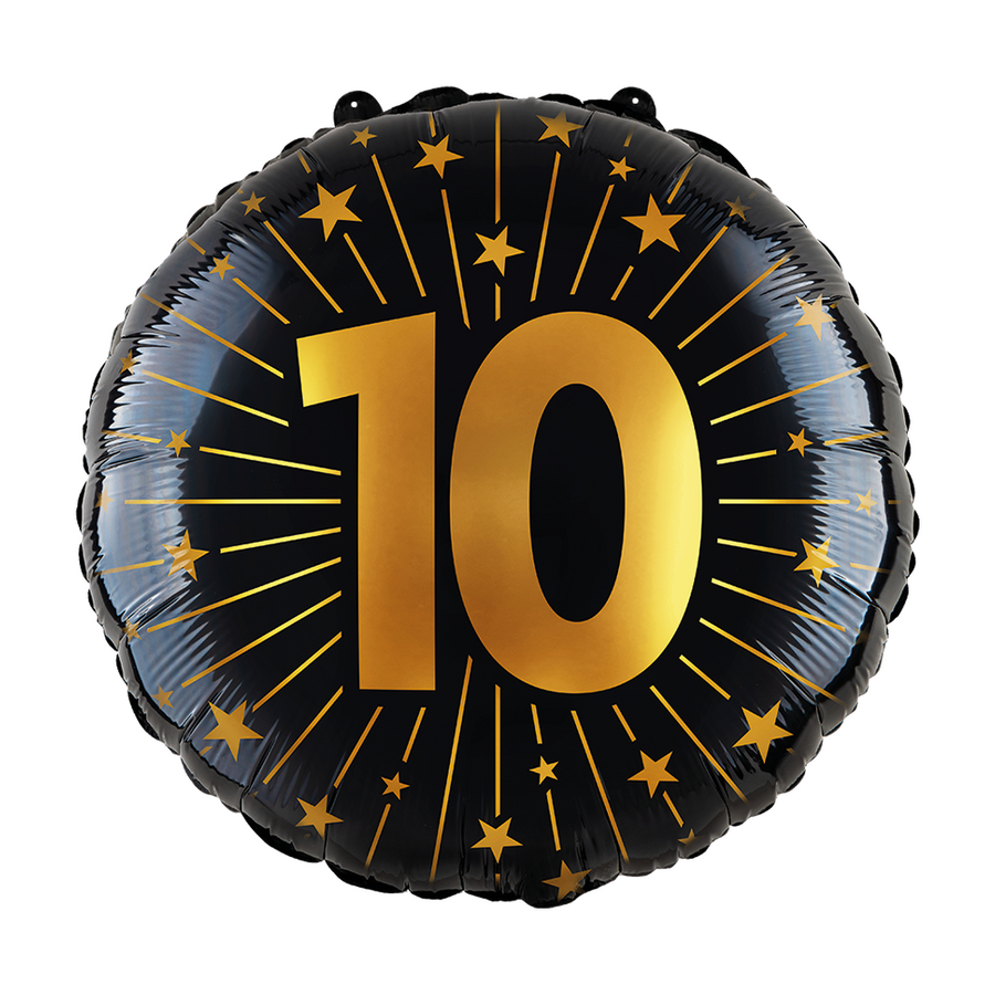 Folieballon 18" goud / zwart 10 jaar - Golden Celebrations