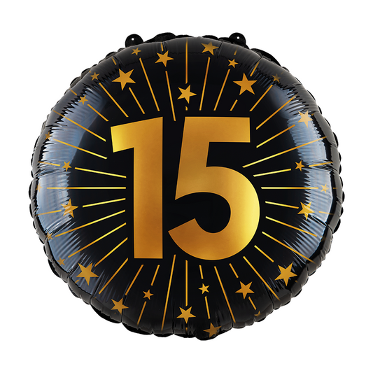 Folieballon 18" goud / zwart 15 jaar - Golden Celebrations