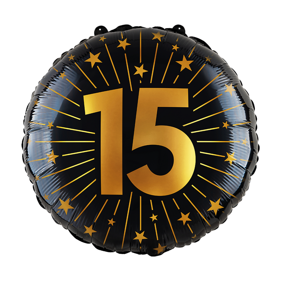 Folieballon 18" goud / zwart 15 jaar - Golden Celebrations