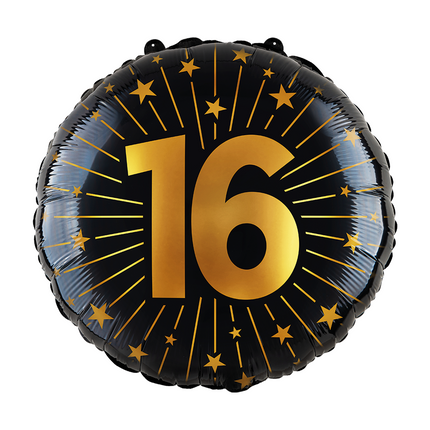 Folieballon 18" goud / zwart 16 jaar - Golden Celebrations