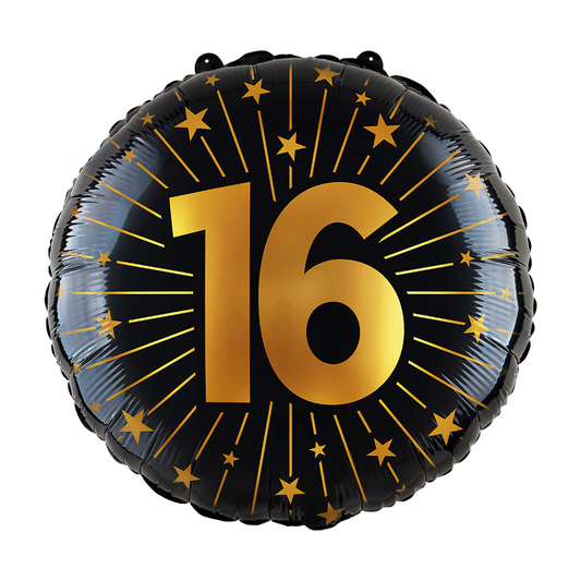 Folieballon 18" goud / zwart 16 jaar - Golden Celebrations