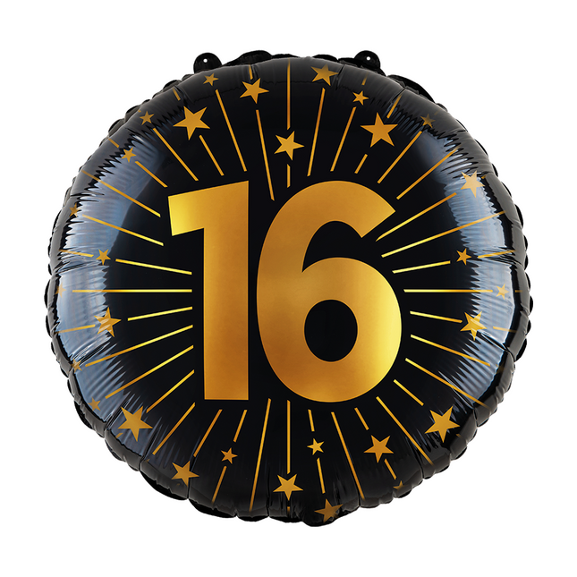 Folieballon 18" goud / zwart 16 jaar - Golden Celebrations