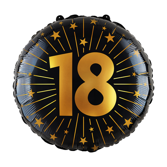 Folieballon 18" goud / zwart 18 jaar - Golden Celebrations