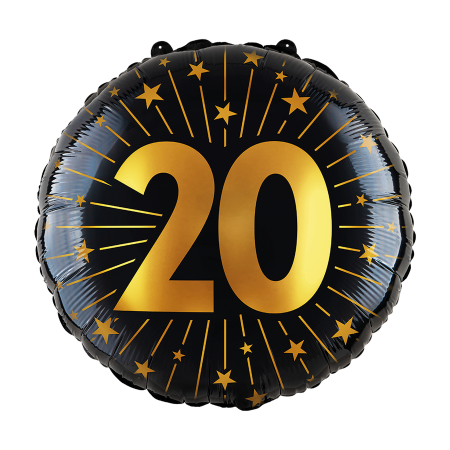 Folieballon 18" goud / zwart 20 jaar - Golden Celebrations