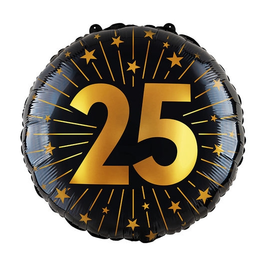 Folieballon 18" goud / zwart 25 jaar - Golden Celebrations
