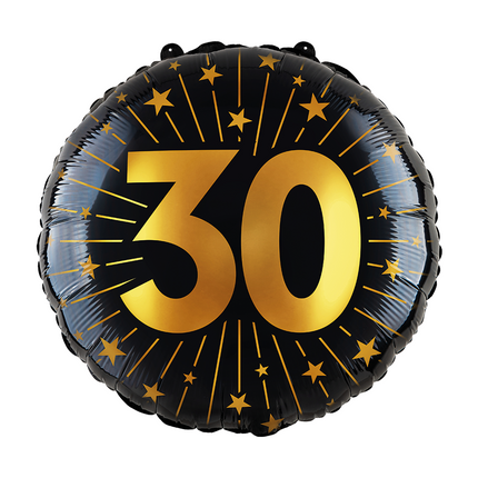 Folieballon 18" goud / zwart 30 jaar - Golden Celebrations