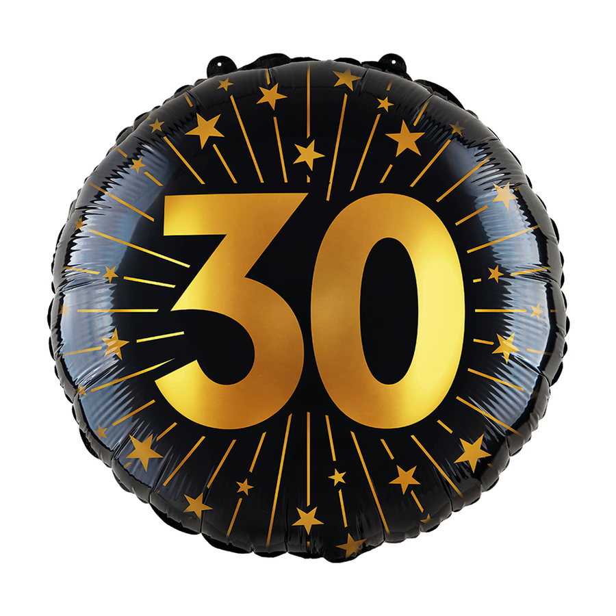Folieballon 18" goud / zwart 30 jaar - Golden Celebrations