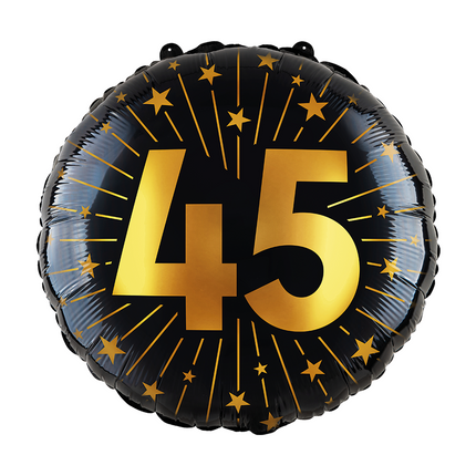 Folieballon 18" goud / zwart 45 jaar - Golden Celebrations