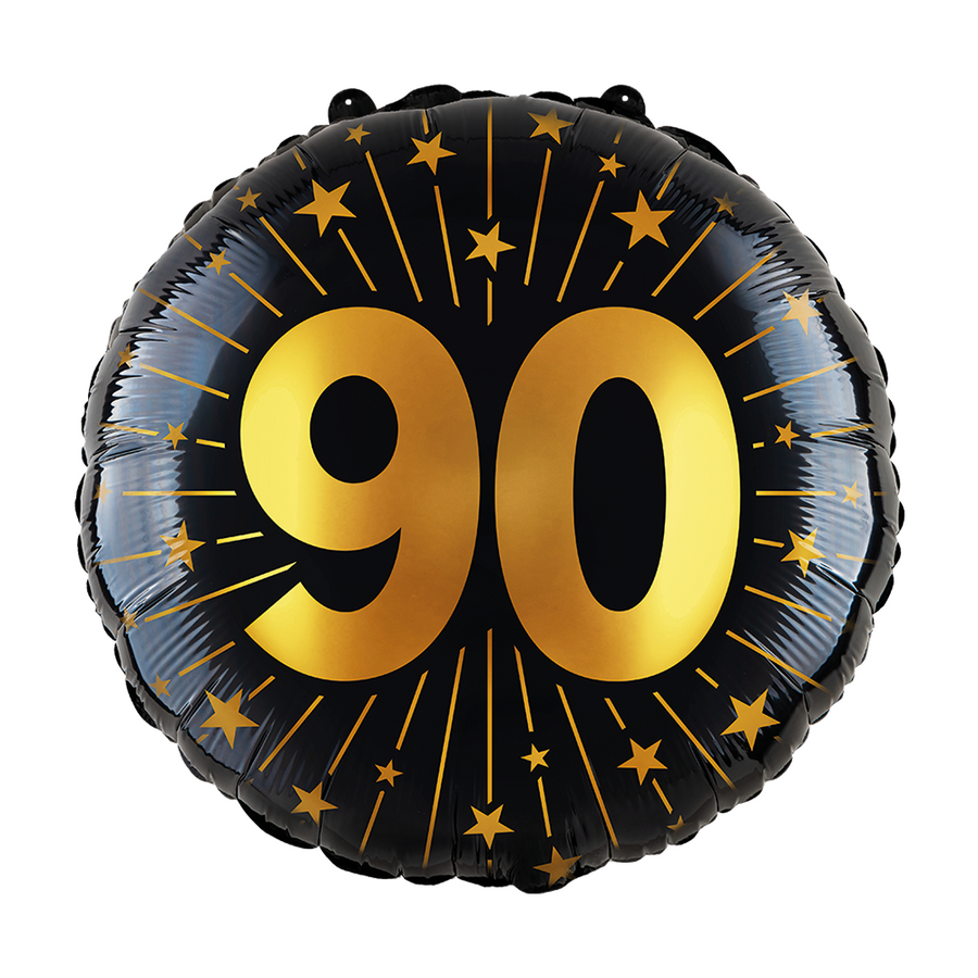 Folieballon 18" goud / zwart 90 jaar - Golden Celebrations