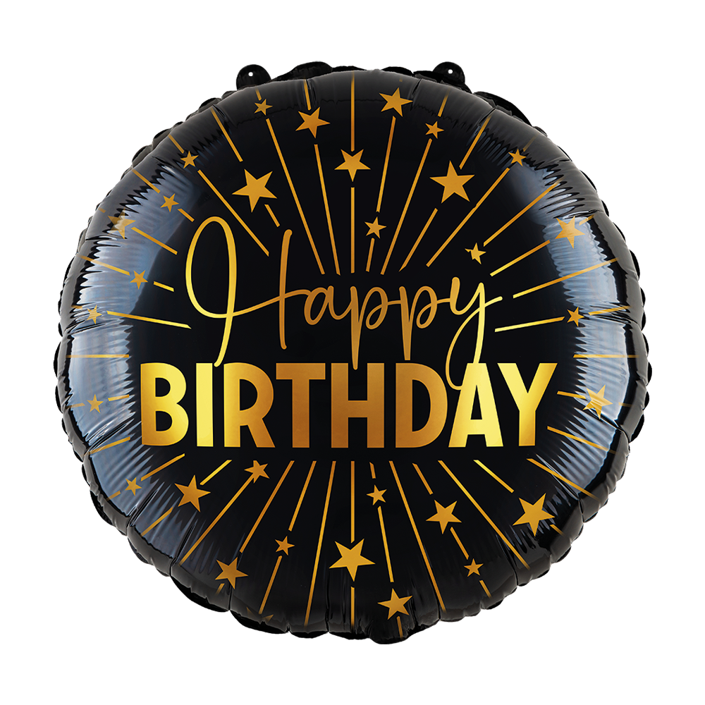 Folieballon 18" goud / zwart 'Happy Birthday' - Golden Celebrations