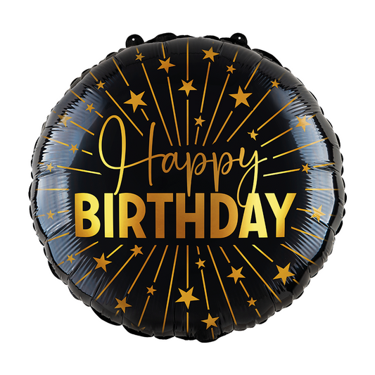 Folieballon 18" goud / zwart 'Happy Birthday' - Golden Celebrations
