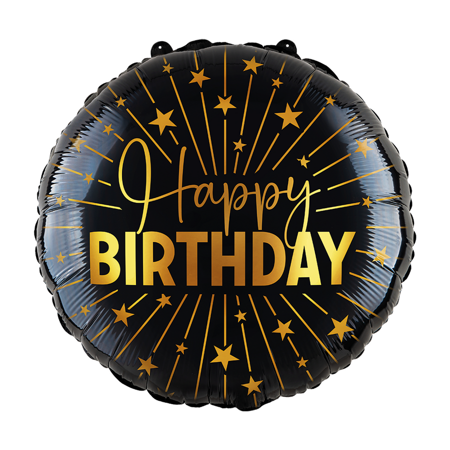 Folieballon 18" goud / zwart 'Happy Birthday' - Golden Celebrations