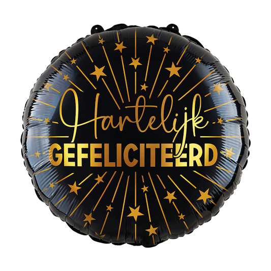 Folieballon 18" goud / zwart 'Hartelijk Gefeliciteerd' - Golden Celebrations