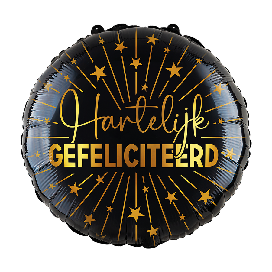 Folieballon 18" goud / zwart 'Hartelijk Gefeliciteerd' - Golden Celebrations