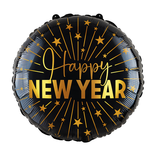 Folieballon 18" goud / zwart 'Happy New Year' - Golden Celebrations