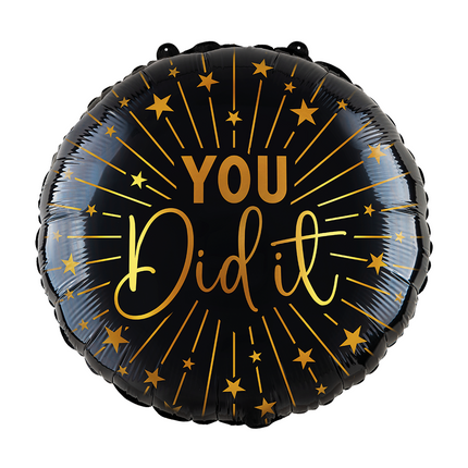 Folieballon 18" goud / zwart geslaagd 'You Did It' - Golden Celebrations