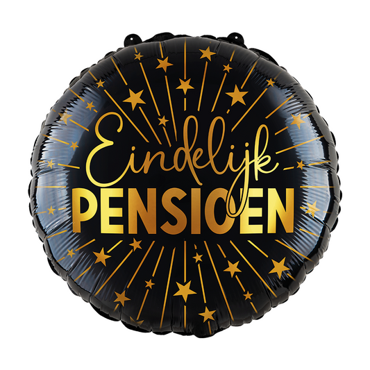 Folieballon 18" goud / zwart 'Eindelijk Pensioen' - Golden Celebrations