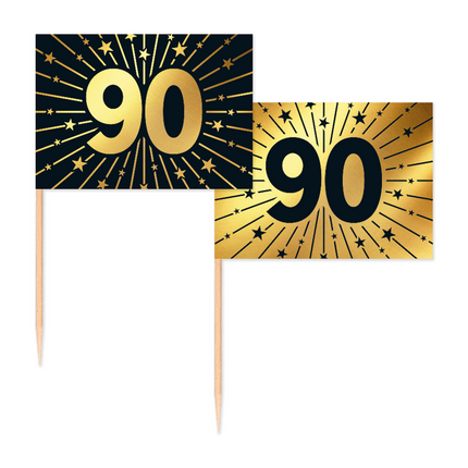 50 Vlagprikkers goud / zwart 90 jaar - Golden Celebrations