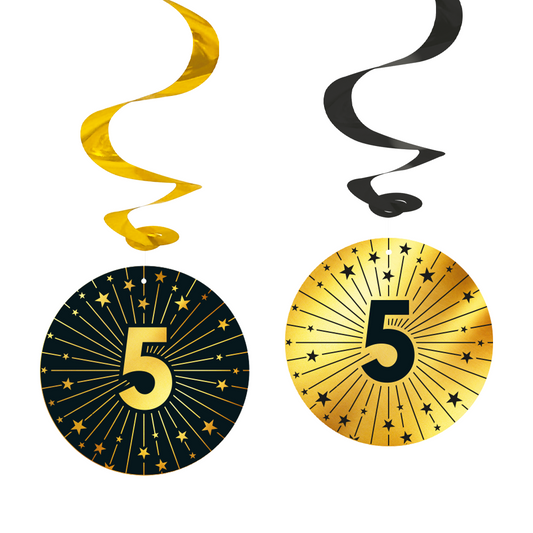 4 Swirls goud / zwart 5 jaar - Golden Celebrations