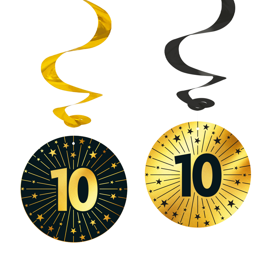4 Swirls goud / zwart 10  jaar - Golden Celebrations