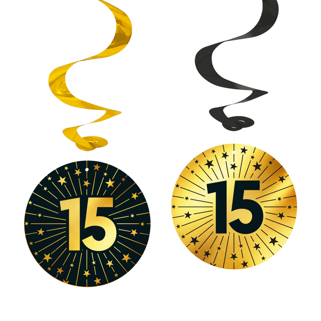 4 Swirls goud / zwart 15 jaar - Golden Celebrations