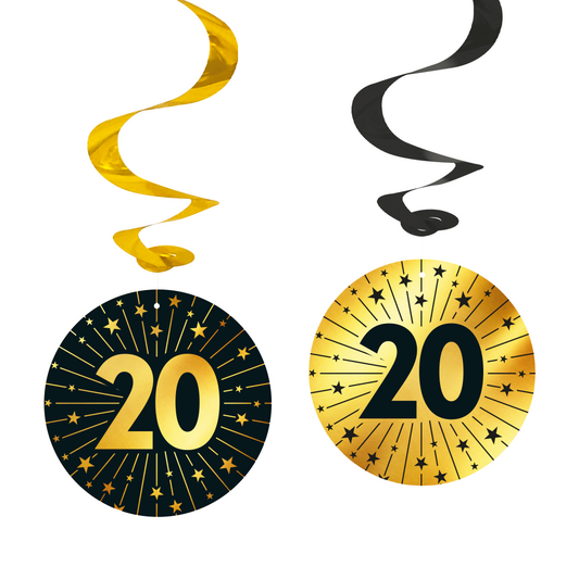 4 Swirls goud / zwart 20 jaar - Golden Celebrations